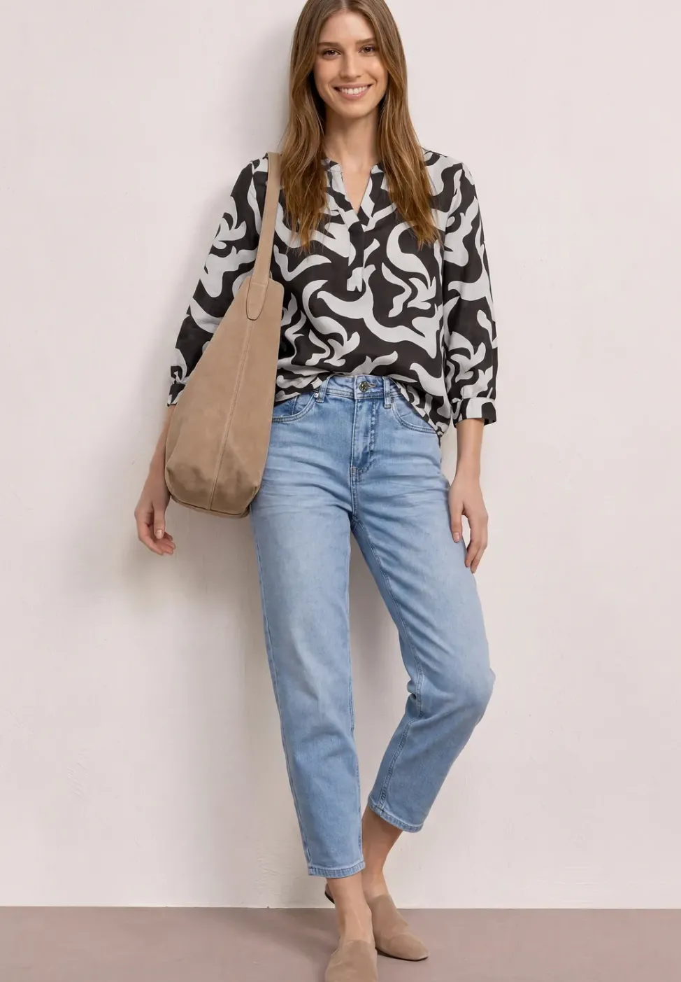 Bluse mit Split Neck aus Leinenmix