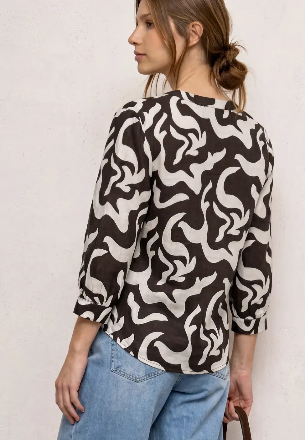 Bluse mit Split Neck aus Leinenmix