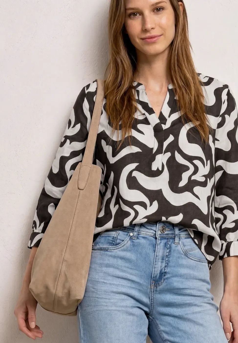Bluse mit Split Neck aus Leinenmix