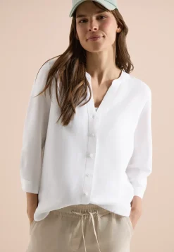 Bluse mit Split Neck aus Leinenmix
