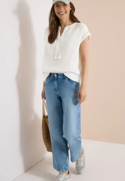 Bluse mit Split Neck aus Musselinstoff