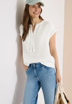 Bluse mit Split Neck aus Musselinstoff