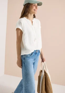 Bluse mit Split Neck aus Musselinstoff