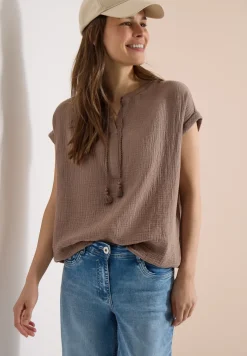 Bluse mit Split Neck aus Musselinstoff