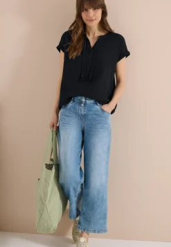 Bluse mit Split Neck aus Musselinstoff