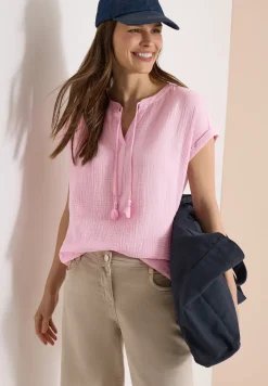 Bluse mit Split Neck aus Musselinstoff