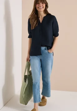 Bluse mit Split Neck aus Leinenmix