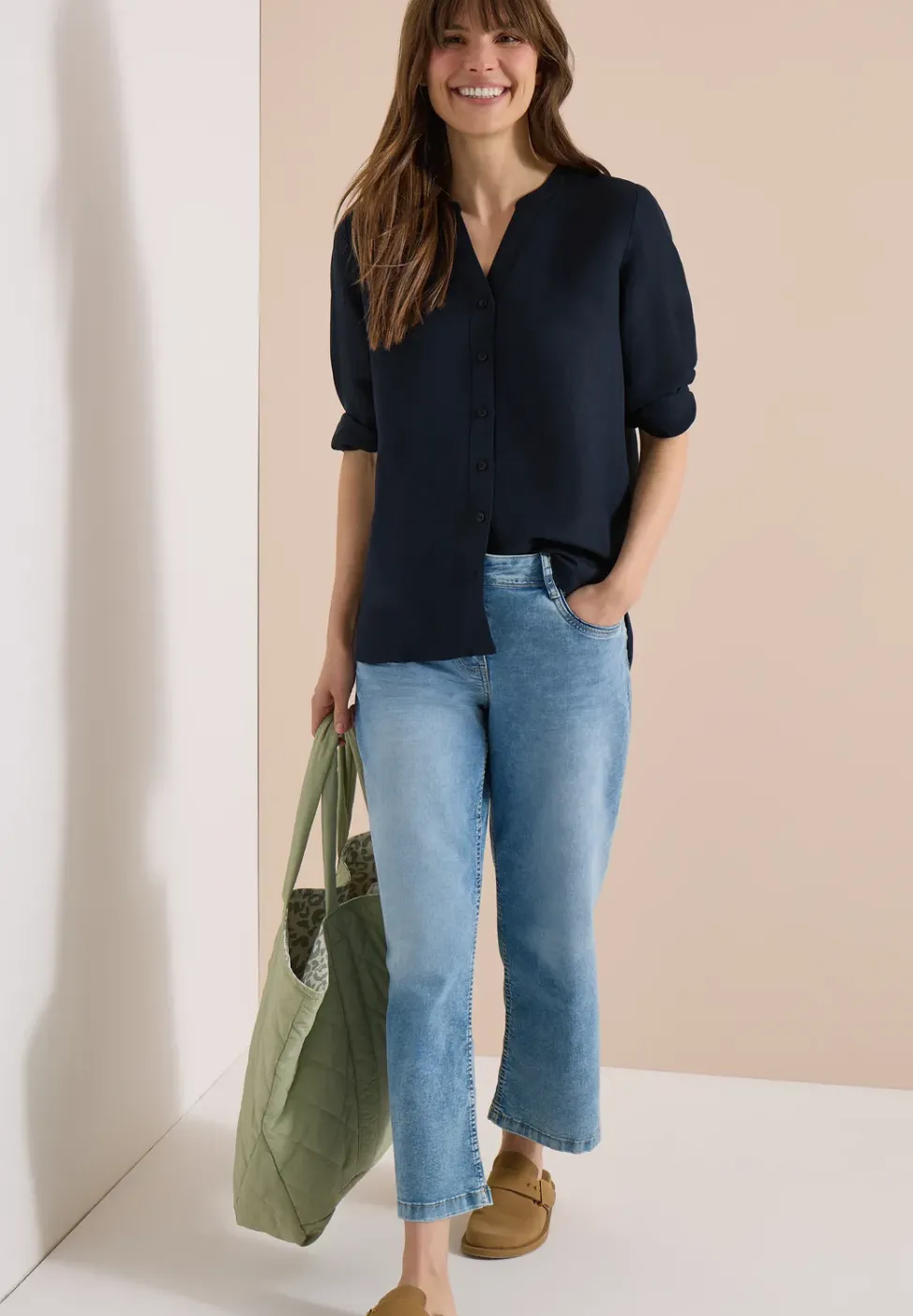 Bluse mit Split Neck aus Leinenmix