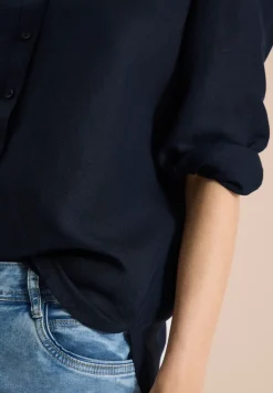 Bluse mit Split Neck aus Leinenmix