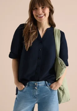 Bluse mit Split Neck aus Leinenmix