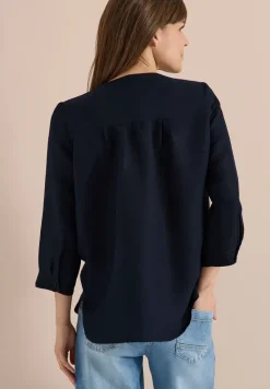 Bluse mit Split Neck aus Leinenmix