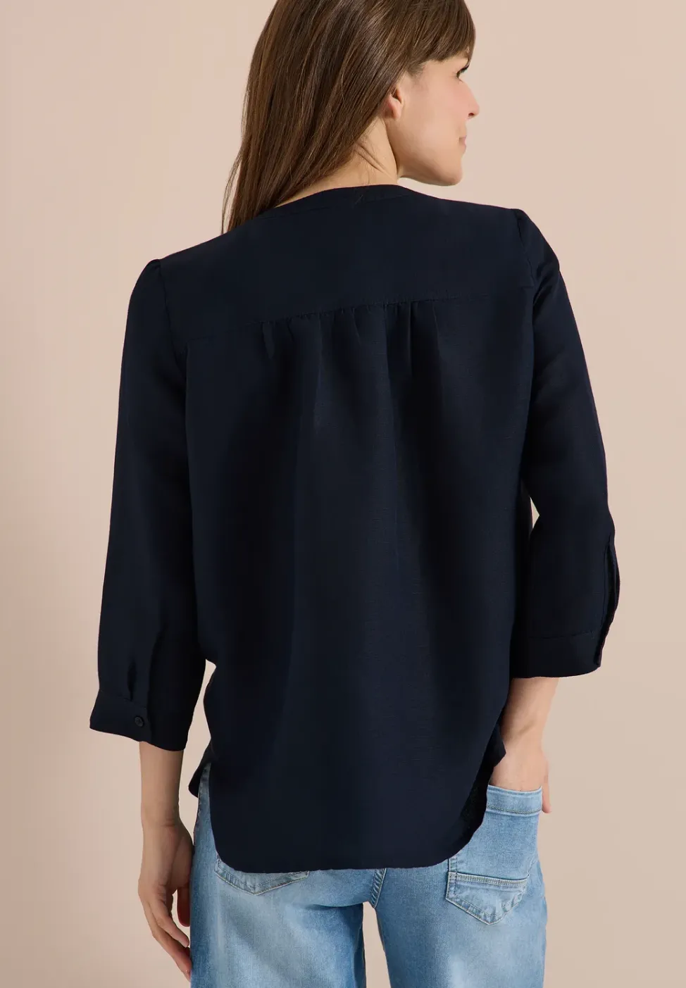 Bluse mit Split Neck aus Leinenmix