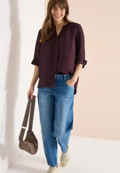 Bluse mit Split Neck aus Leinenmix