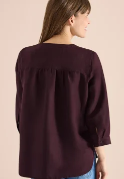 Bluse mit Split Neck aus Leinenmix