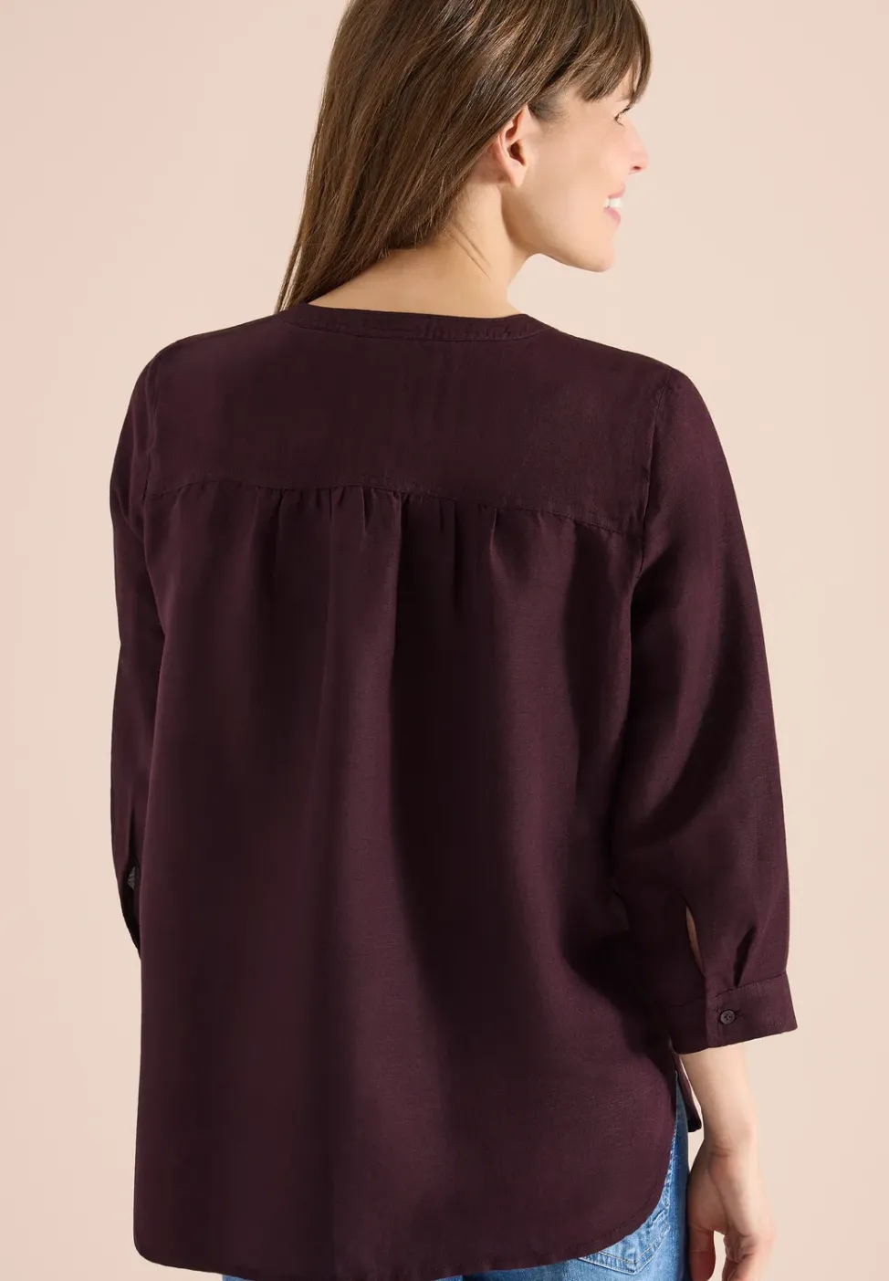 Bluse mit Split Neck aus Leinenmix