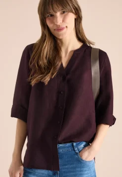 Bluse mit Split Neck aus Leinenmix