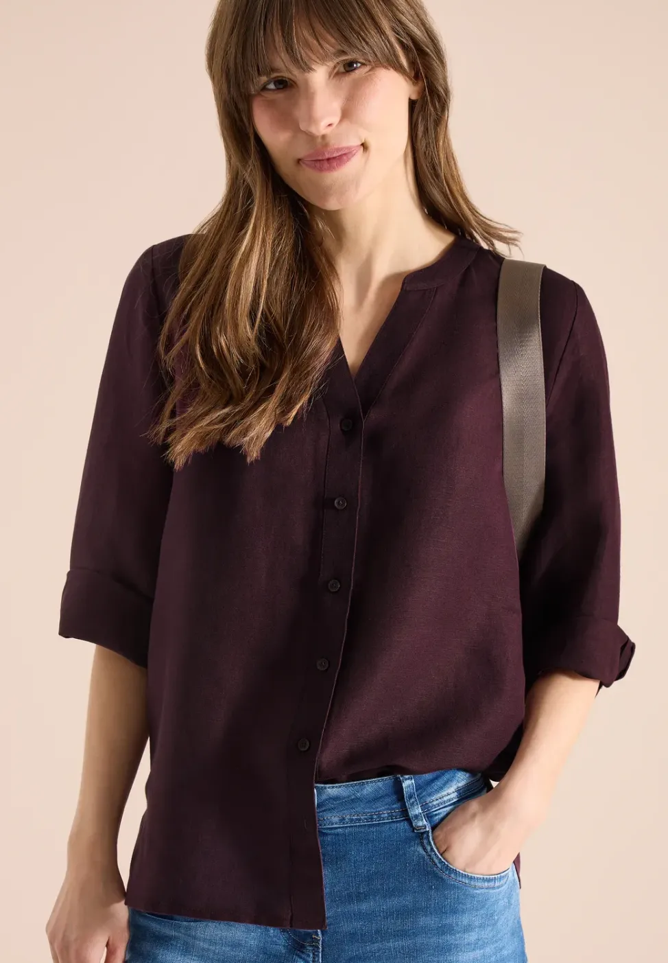 Bluse mit Split Neck aus Leinenmix