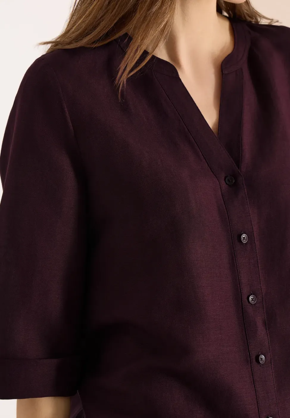 Bluse mit Split Neck aus Leinenmix