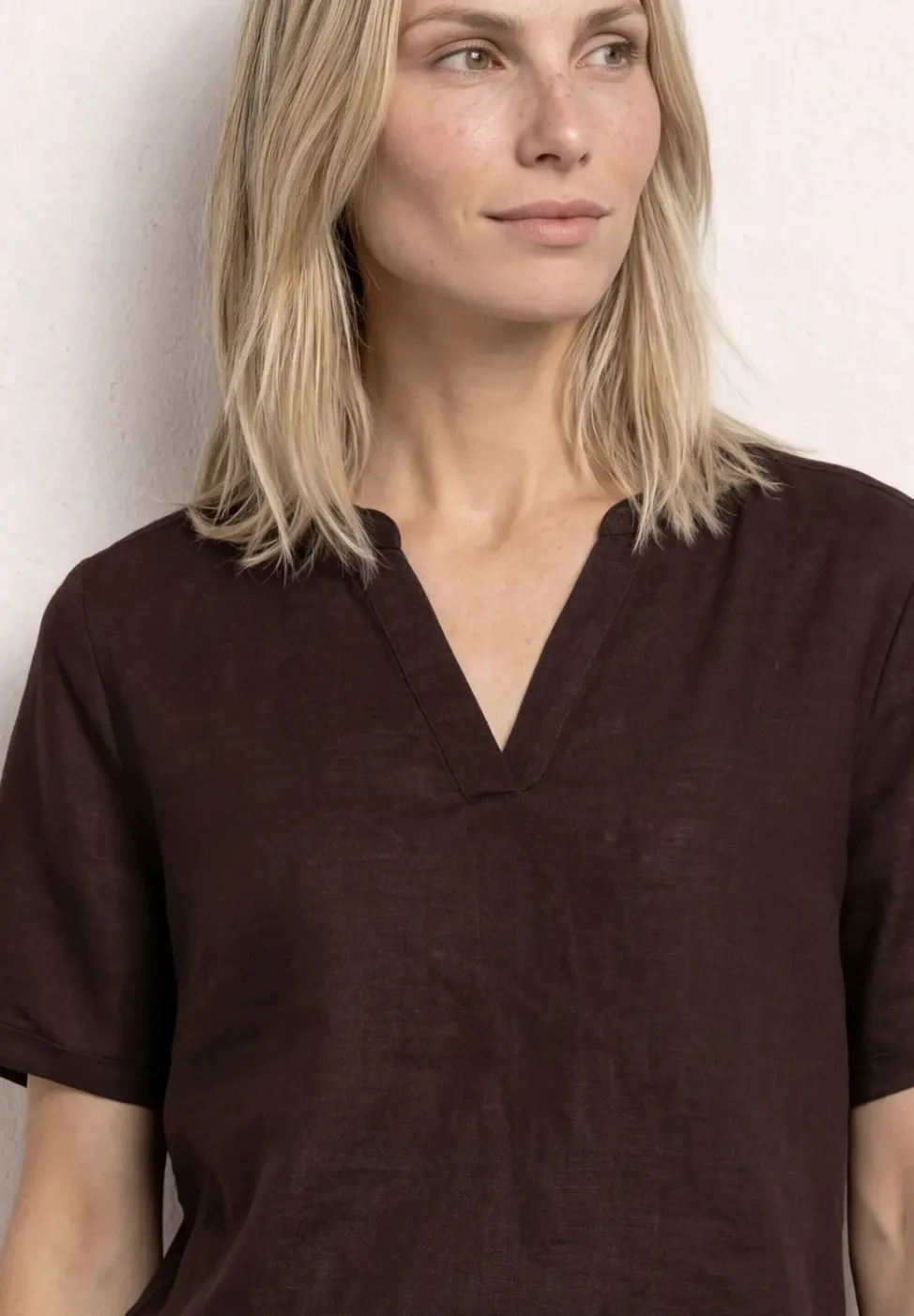 Bluse mit Split Neck aus Leinenmix