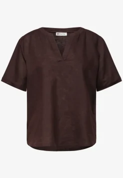 Bluse mit Split Neck aus Leinenmix