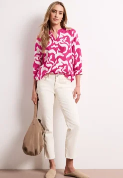 Bluse mit Split Neck aus Leinenmix