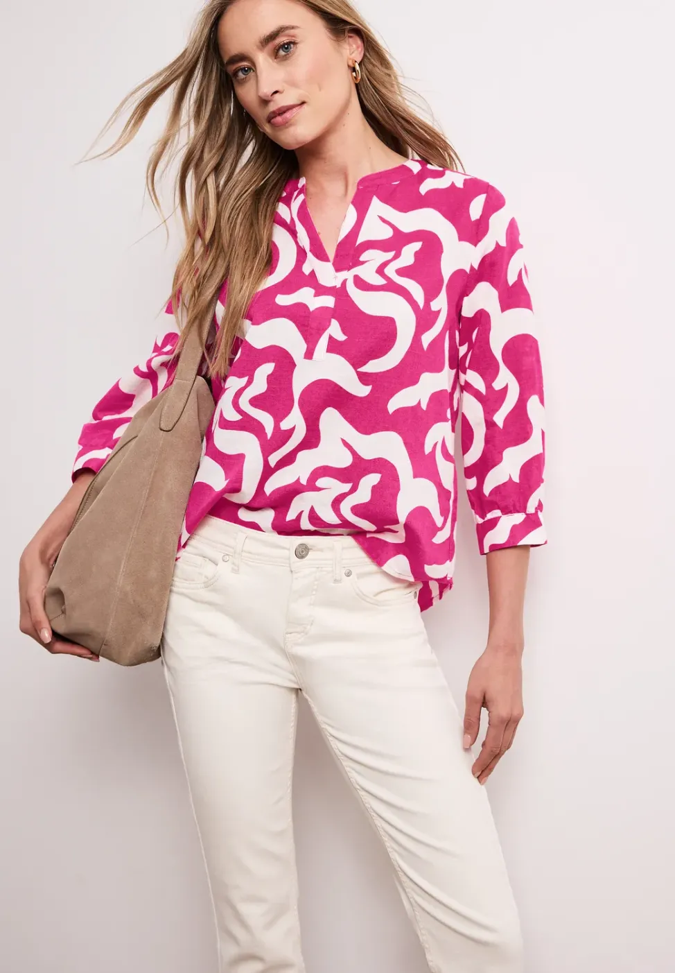 Bluse mit Split Neck aus Leinenmix