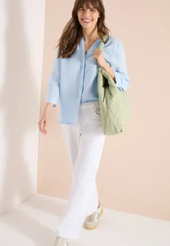 Bluse mit Split Neck aus Leinenmix