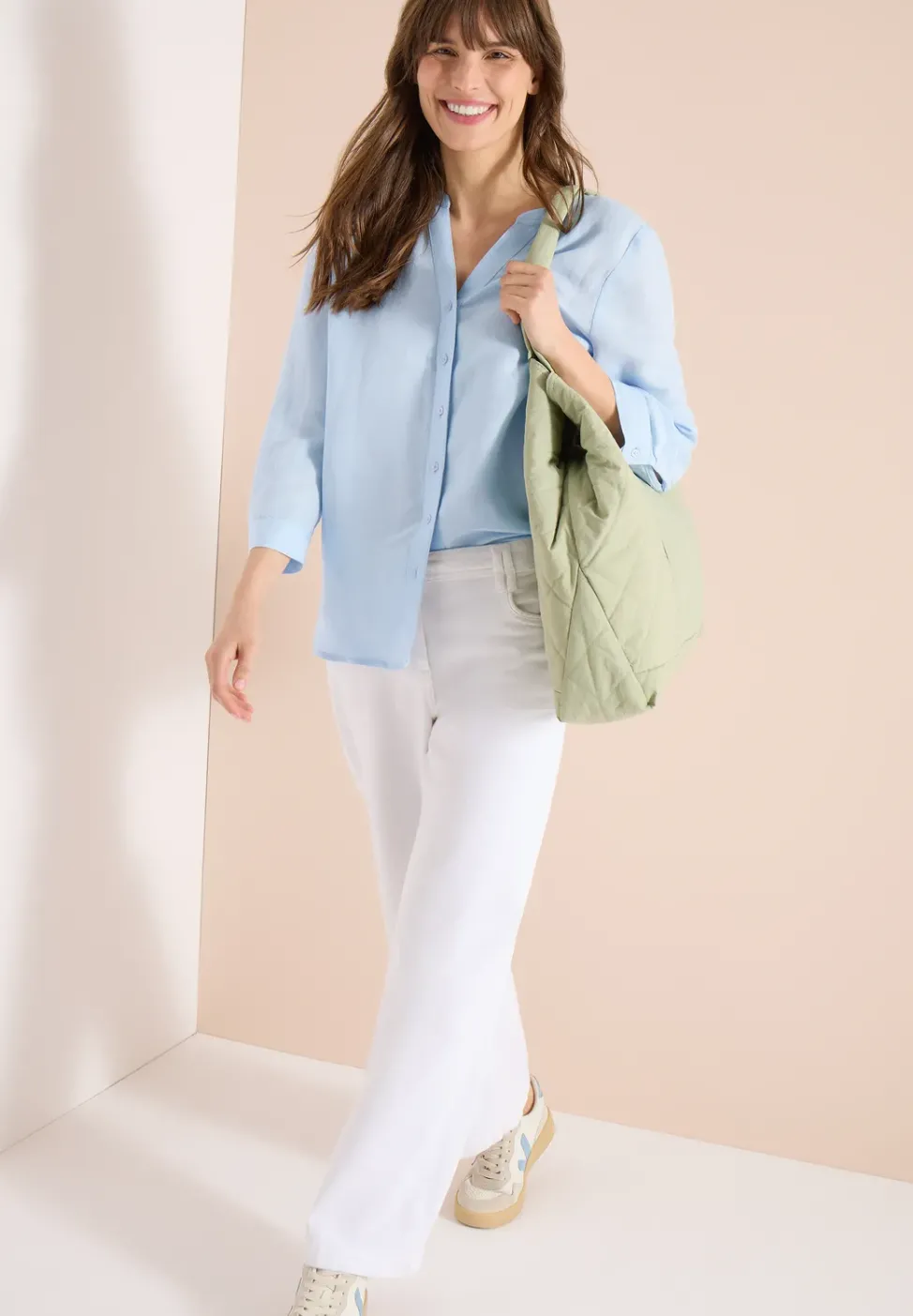 Bluse mit Split Neck aus Leinenmix