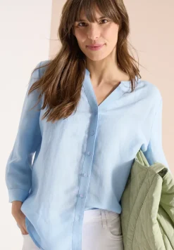 Bluse mit Split Neck aus Leinenmix