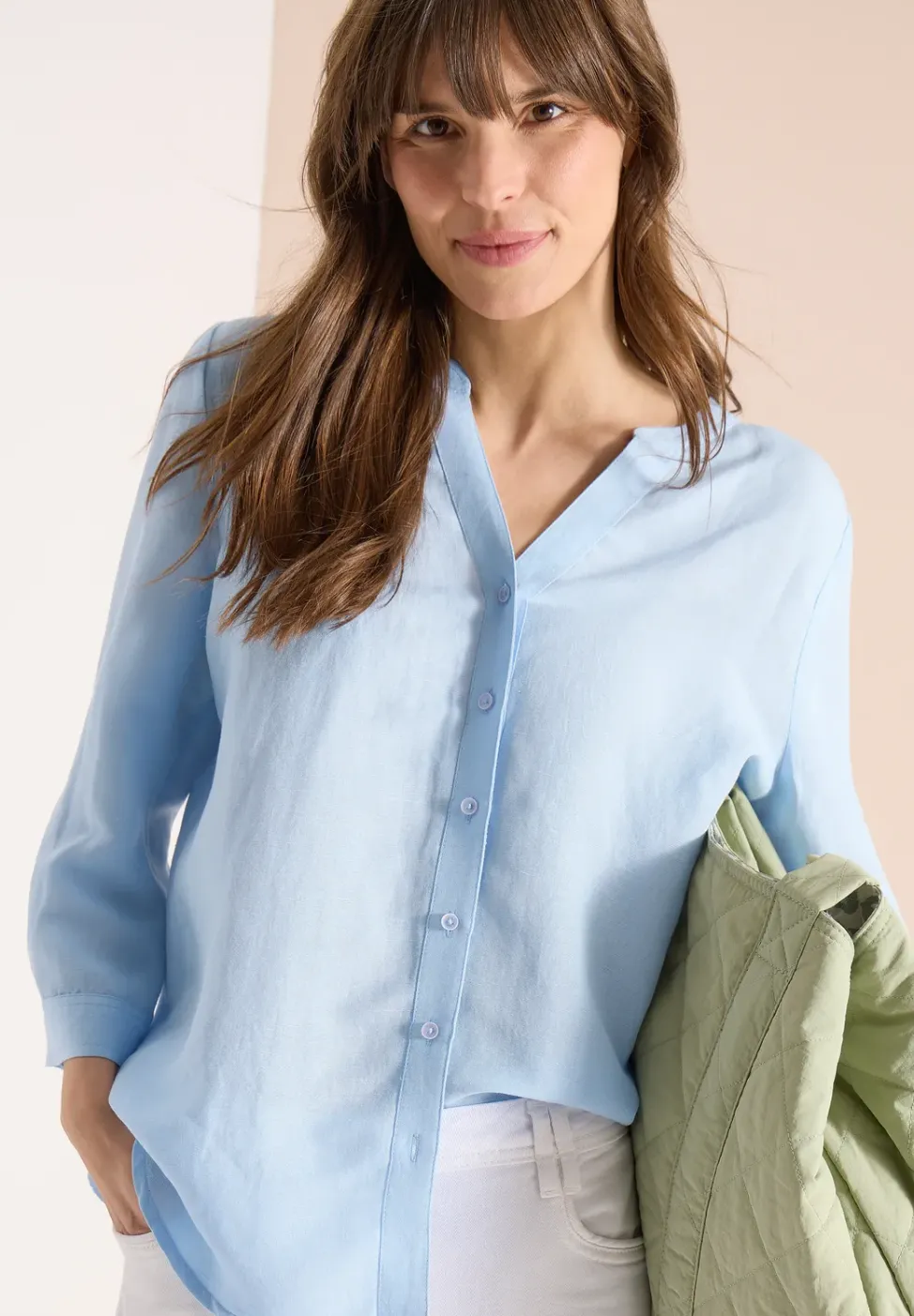 Bluse mit Split Neck aus Leinenmix