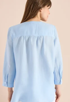 Bluse mit Split Neck aus Leinenmix