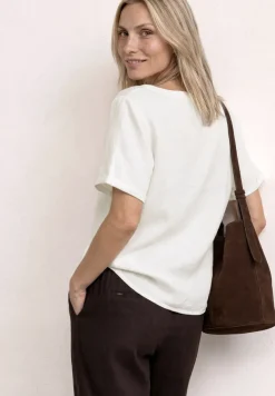 Bluse mit Split Neck aus Leinenmix