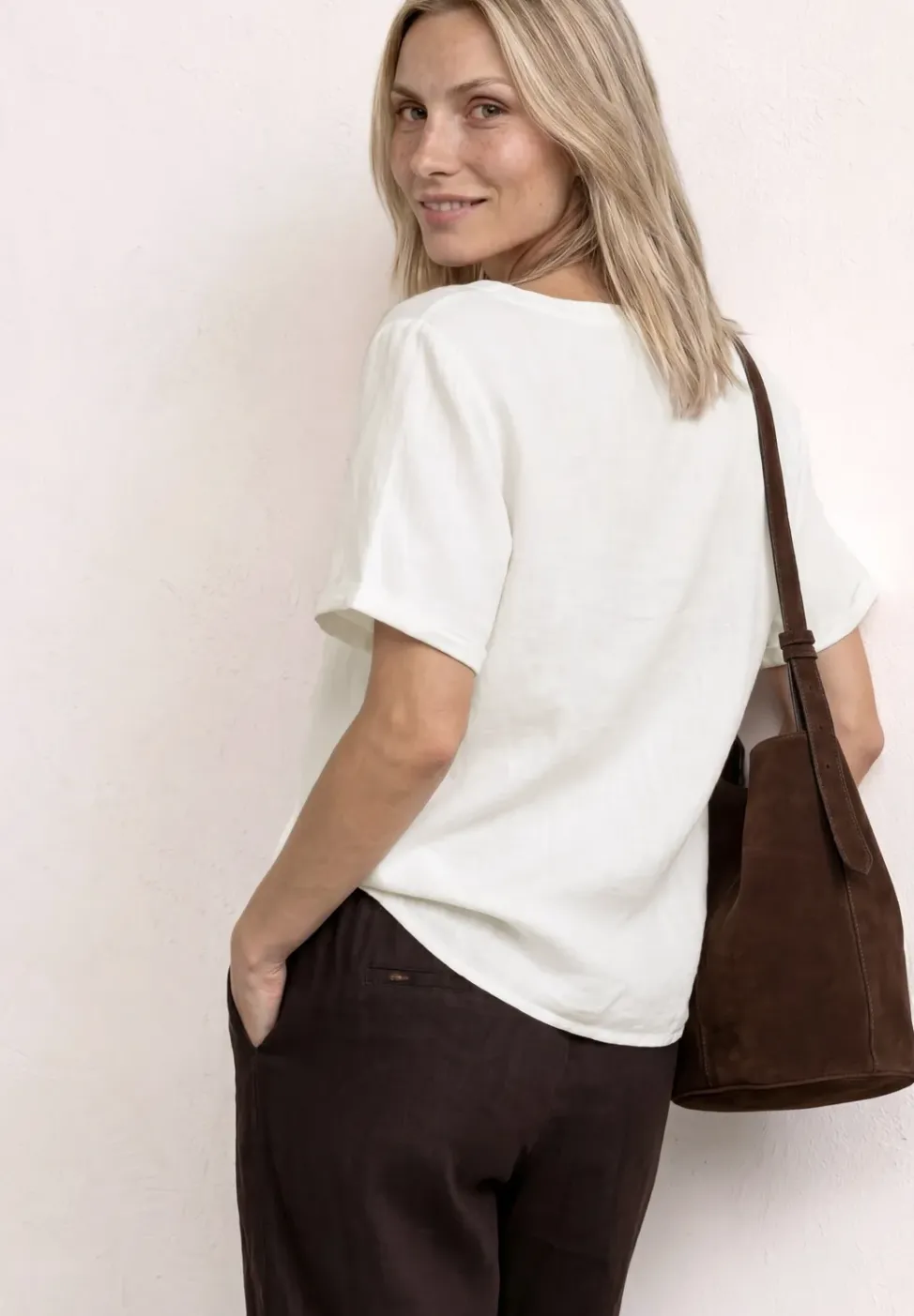 Bluse mit Split Neck aus Leinenmix