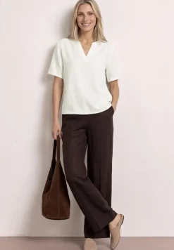 Bluse mit Split Neck aus Leinenmix