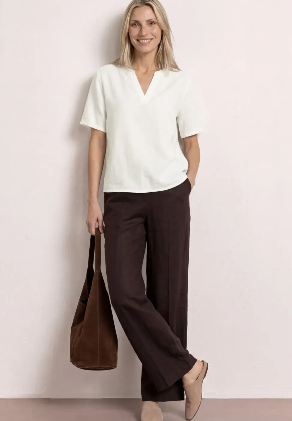Bluse mit Split Neck aus Leinenmix