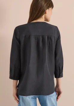 Bluse mit Split Neck aus Leinenmix