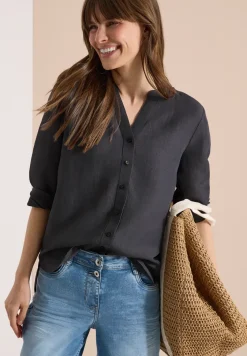 Bluse mit Split Neck aus Leinenmix