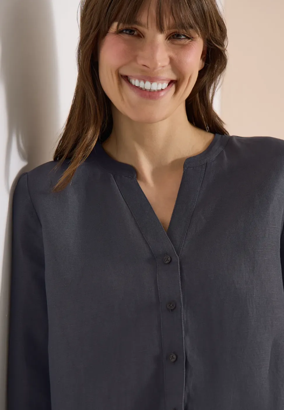 Bluse mit Split Neck aus Leinenmix