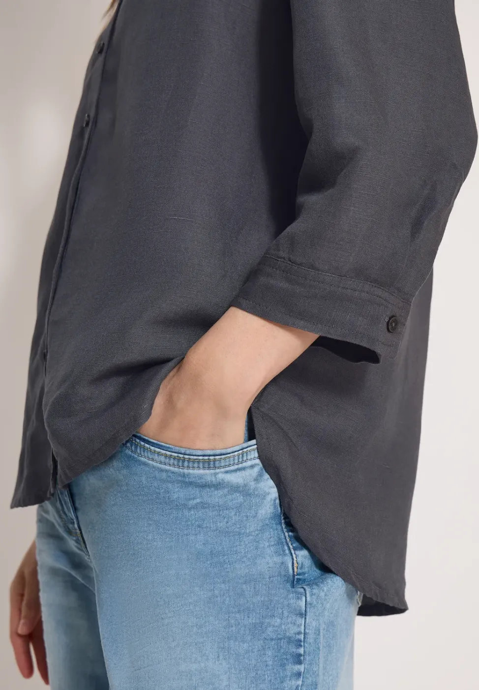 Bluse mit Split Neck aus Leinenmix