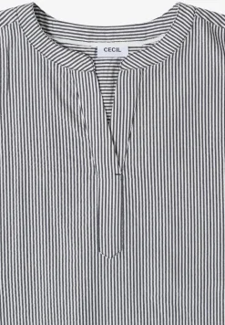 Bluse mit Split Neck in Seersuckerqualität