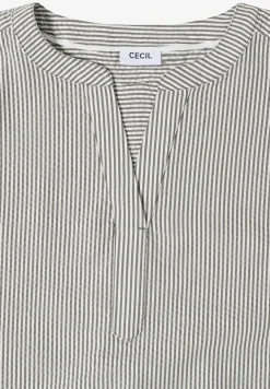 Bluse mit Split Neck in Seersuckerqualität
