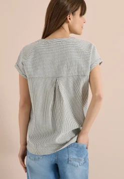 Bluse mit Split Neck in Seersuckerqualität