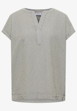Bluse mit Split Neck in Seersuckerqualität