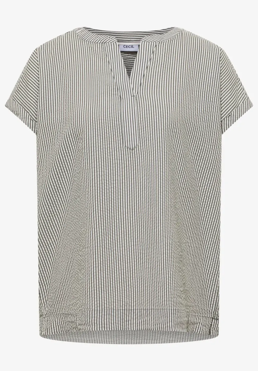 Bluse mit Split Neck in Seersuckerqualität