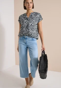 Bluse mit Split Neck und Zebra-Print