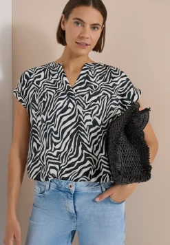 Bluse mit Split Neck und Zebra-Print