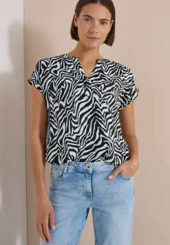 Bluse mit Split Neck und Zebra-Print