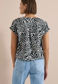 Bluse mit Split Neck und Zebra-Print
