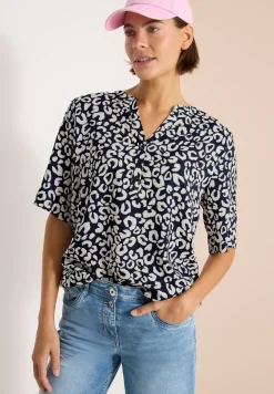 Bluse mit Split Neck und mit Leo-Muster