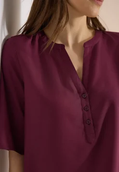 Bluse mit Split Neck und Elastiksaum